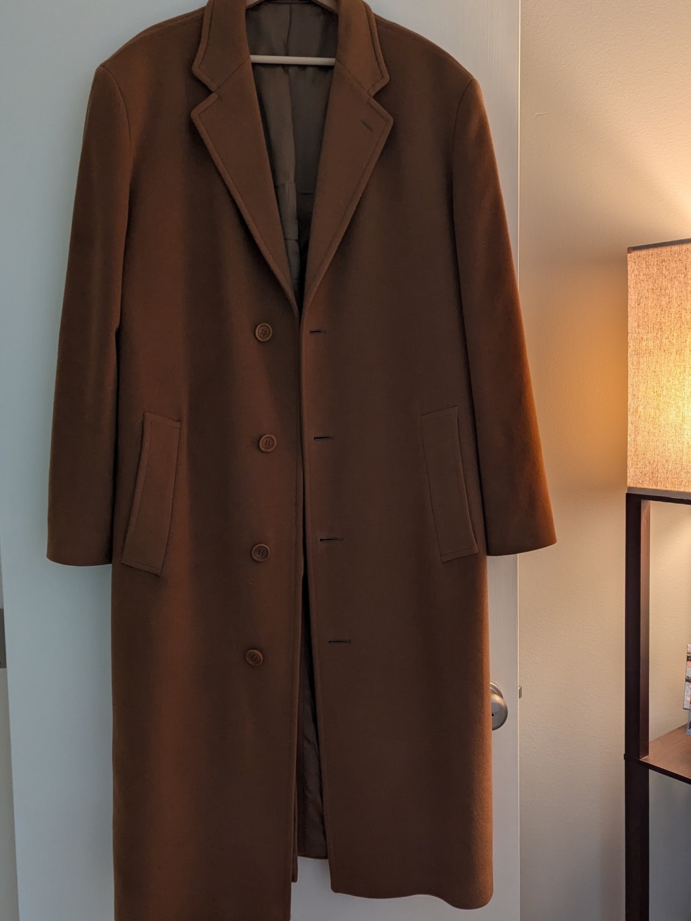 Movimento Italian 100% Cashmere Vintage Single-Breasted Overcoat L/XL